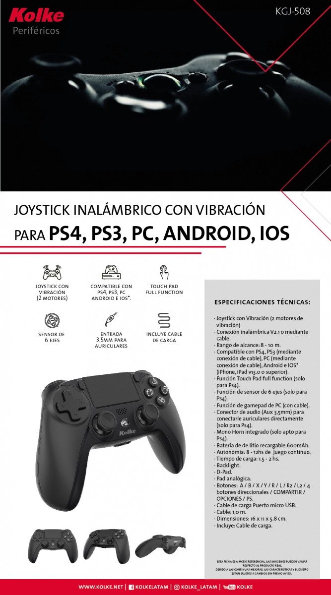 Joystick Inalámbrico Bluetooth Kolke con Soporte Compatible con Android iOS  Windows, oferta LOi Chile.